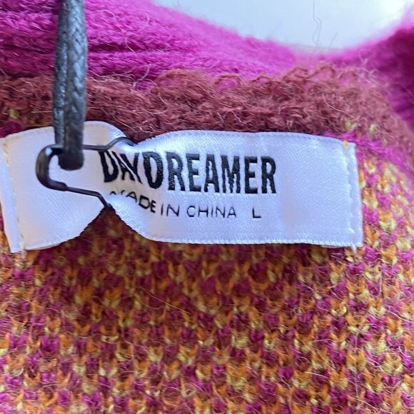 Daydreamer Cardigan Sweater Large Fuschia Orange Argyle Eclectic Grandpa NEW - Picture 5 of 8